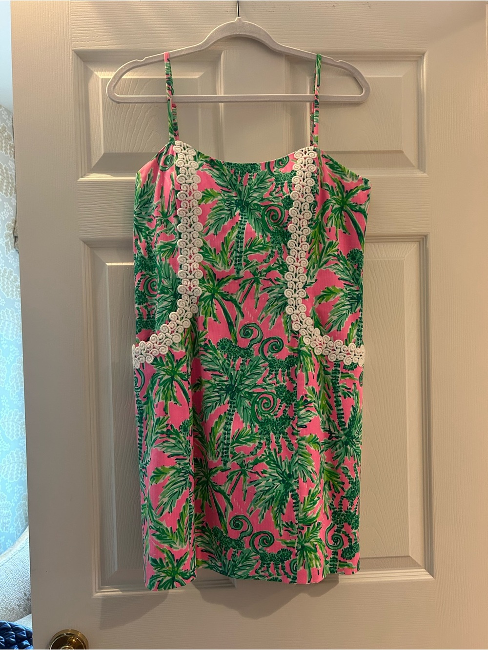 Pink Tropical Print Spaghetti-Strap Mini Dress